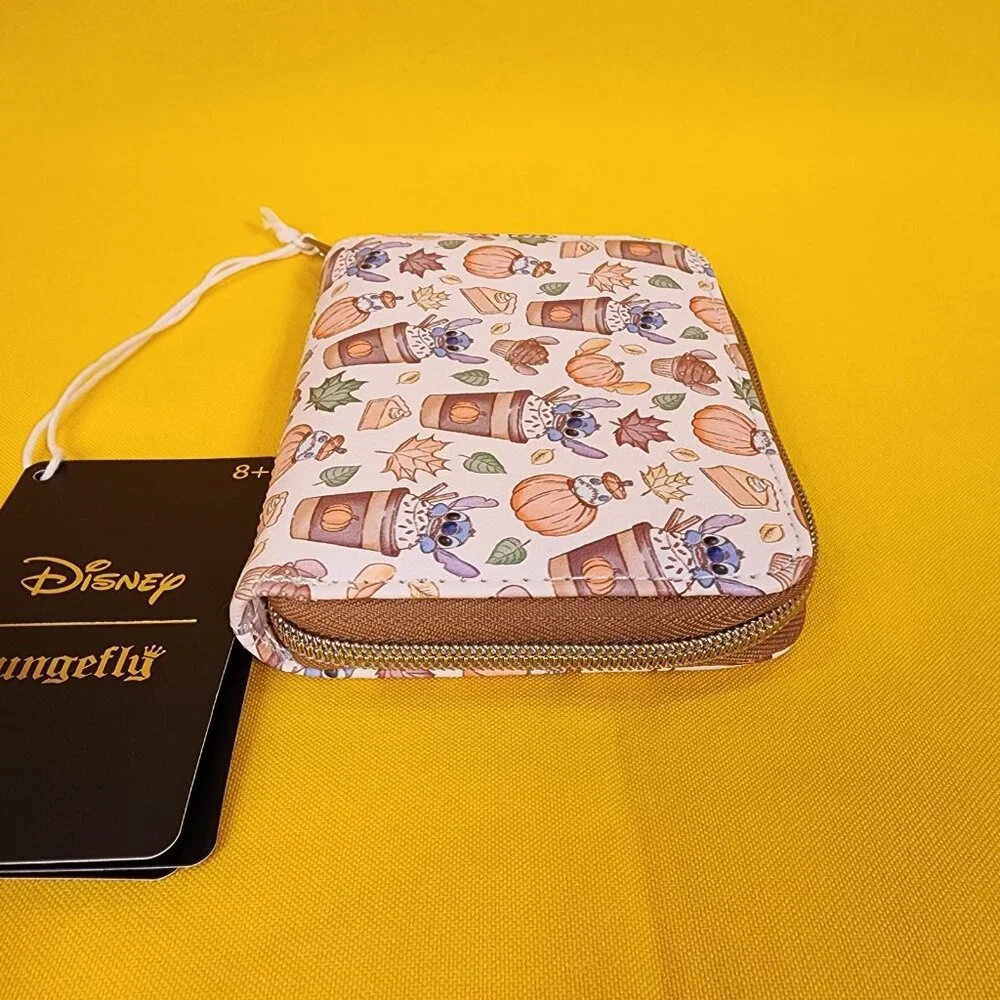 Loungefly Disney Lilo & Stitch Pumpkin Spice Latte Fall Leaf Zip Wallet NEW